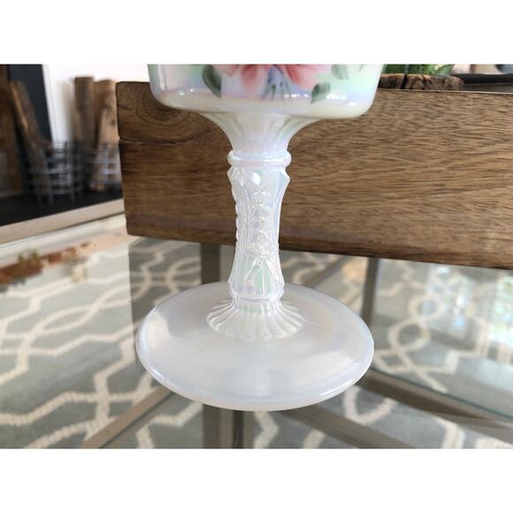 Vintage Fenton Hand Painted Ruffled Pedestal Dish - Picture 7 of 9